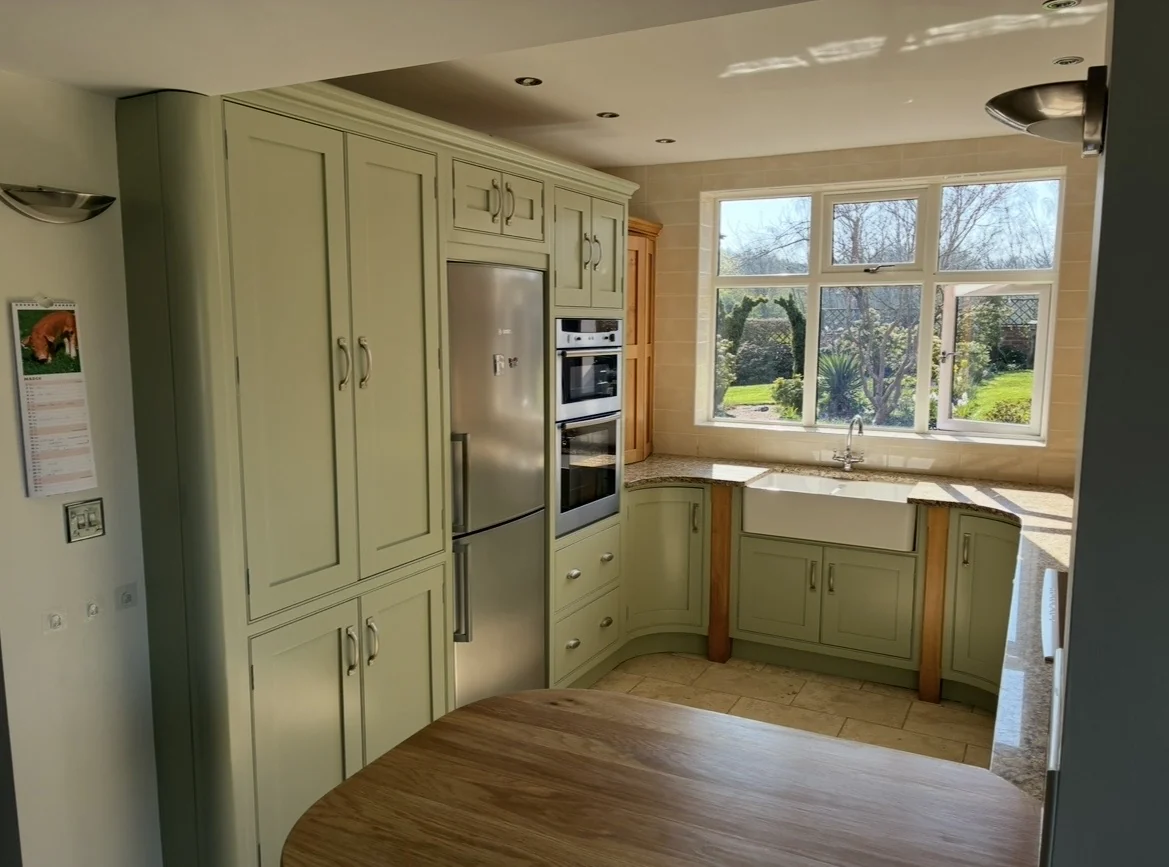 Traditional green kitchen after respray