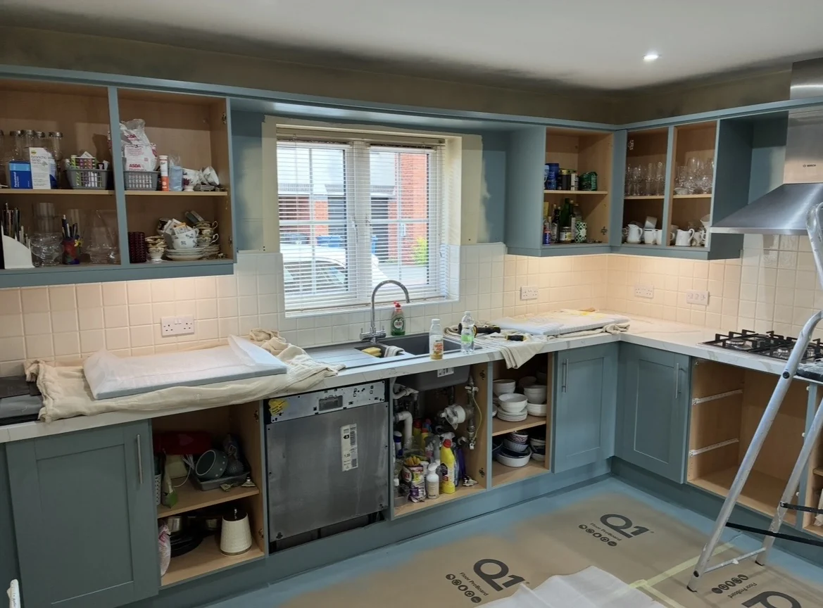 Kitchen doors removed during preparation